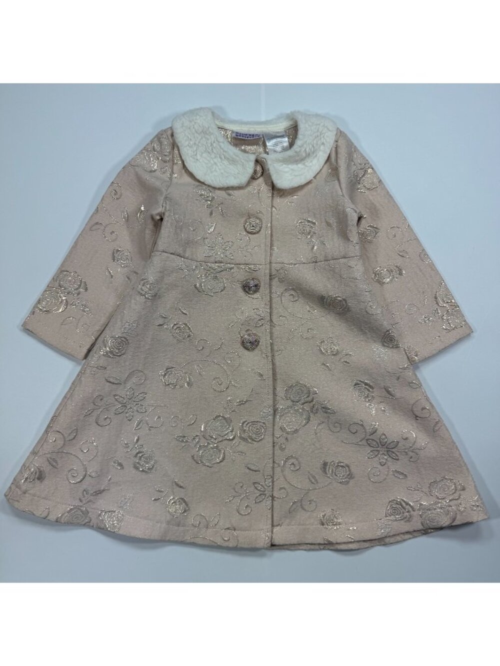 Blueberi Boulevard Coat Girl 4T Pink Polyester Jacquard Floral Embossed Collared